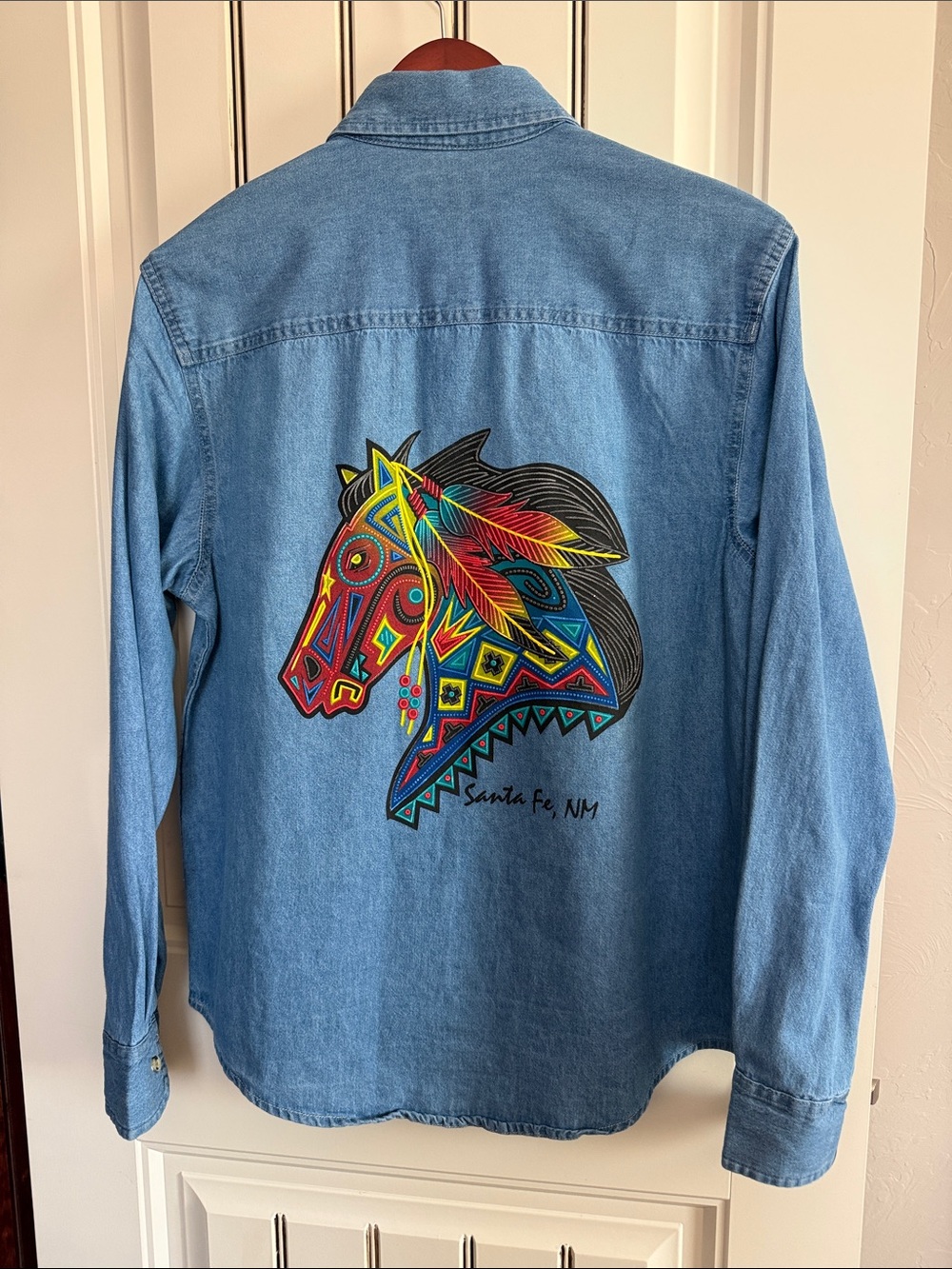 Port & Company Light Blue Denim Shirt with Southwestern Motif   NWOT